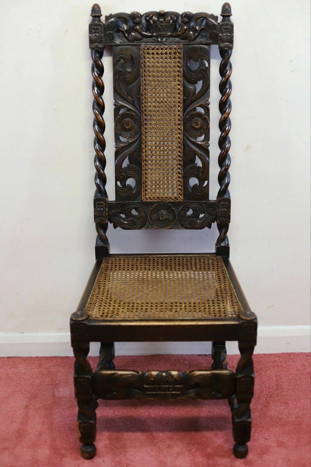 photo furniture Lovely Set Of Six Victorian Carved Oak Carolean Style Dining Chairs