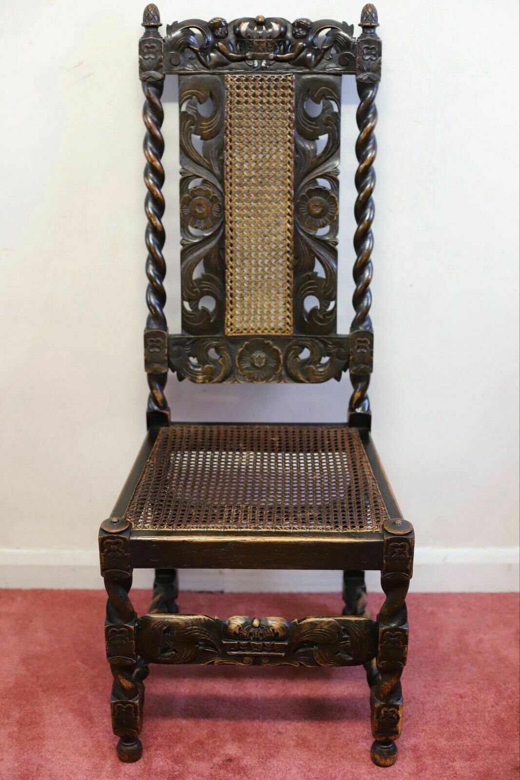 1250.0 Lovely Set Of Six Victorian Carved Oak Carolean Style Dining Chairs photo
