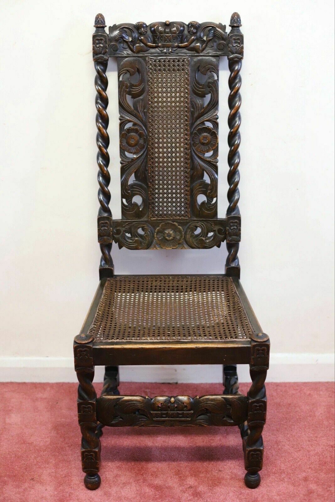 photo buy Lovely Set Of Six Victorian Carved Oak Carolean Style Dining Chairs