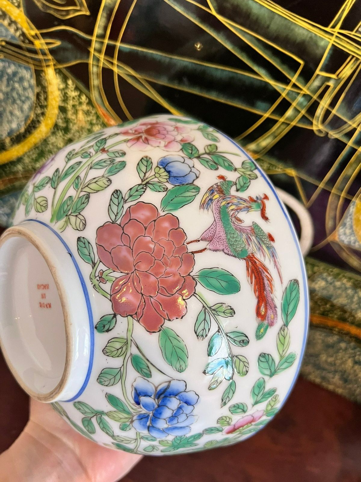 Made In Macau Vintage Chinese Porcelain Famille Rose Bowl, Medallion Center Table Punch Bowl Measures 8.5 Inches In Diameter photo 140.0