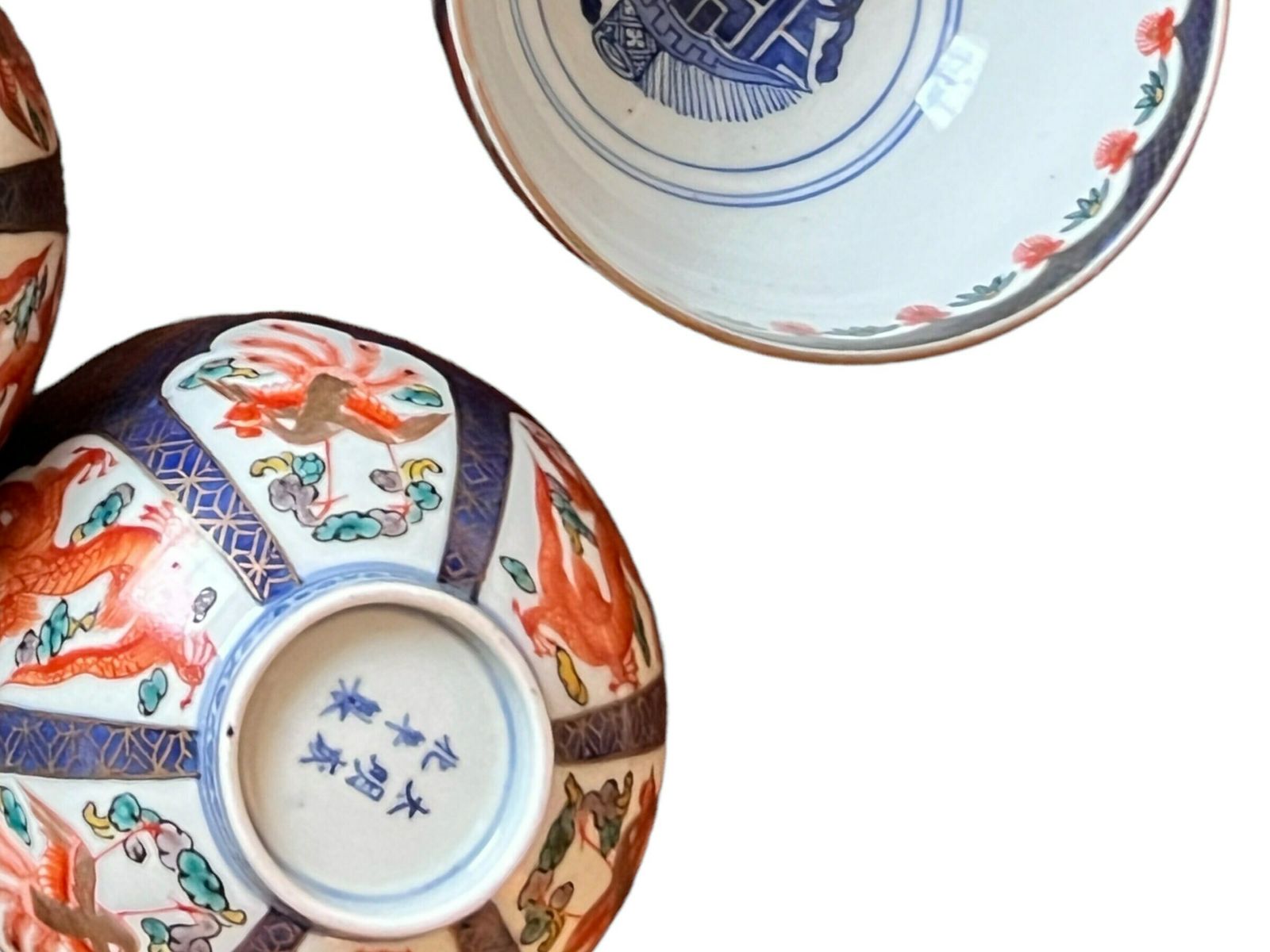 Rare! Antique Japanese Meiji Period Set Of Six Tea / Rice Bowls Porcelain, Dragon Motifs photo Home Decor