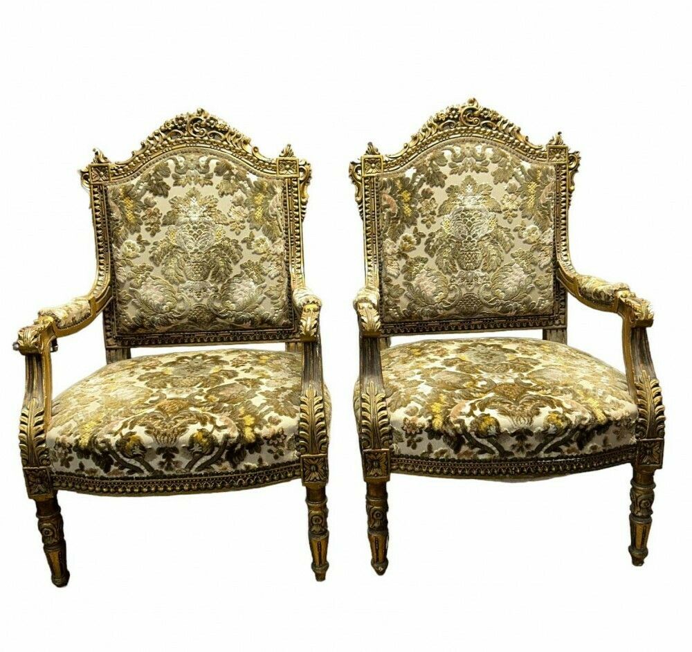 Pair French Gilt Armchairs Louis XVI Fauteuil photo furniture