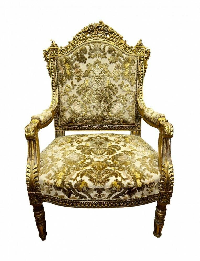 Pair French Gilt Armchairs Louis XVI Fauteuil photo vintage