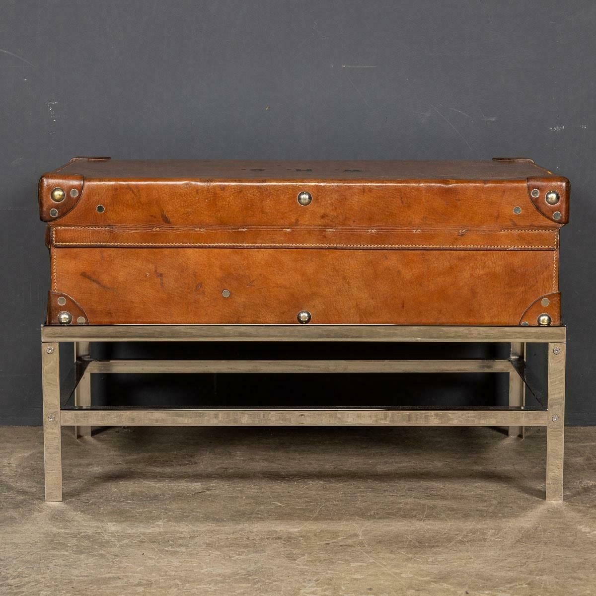 20th Century English Leather Trunk On Metal Stand, C.1910 photo for sale