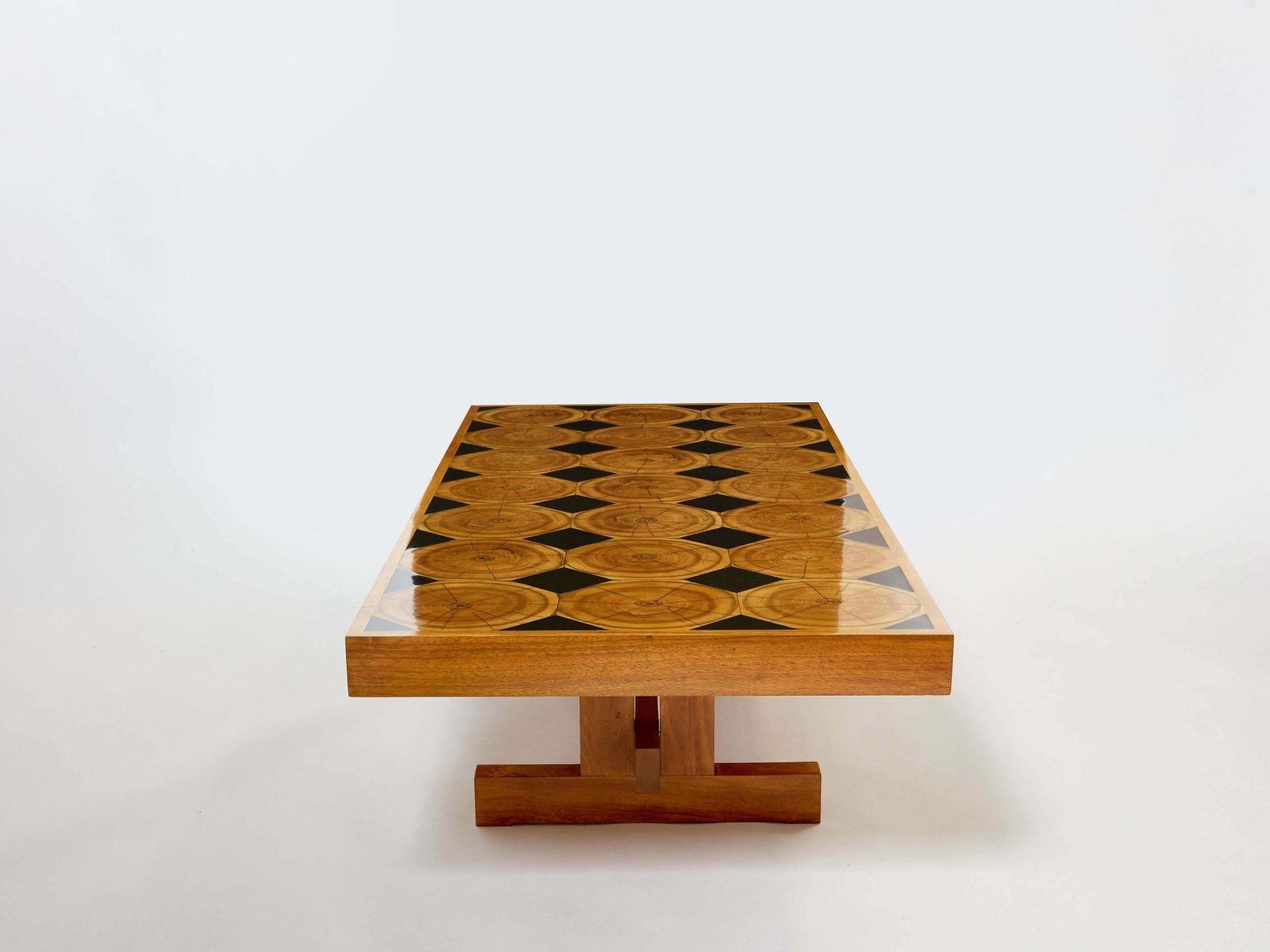 Grande table basse française en chêne massif, plateau en bois pétrifié et ardoise, 1960 photo 16811.0