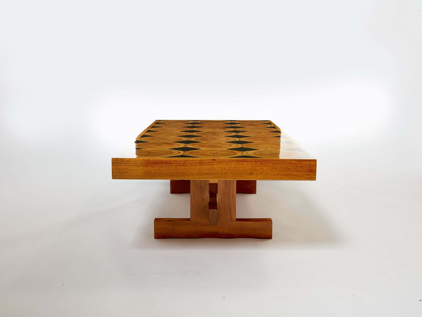 photo for sale Large French Coffee Table Oak Wood Petrified Wood And Slate Top 1960