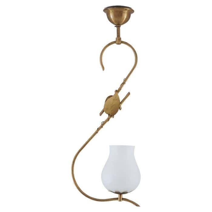 Scandinavian Pendant In Brass And Glass, Swedish Modern