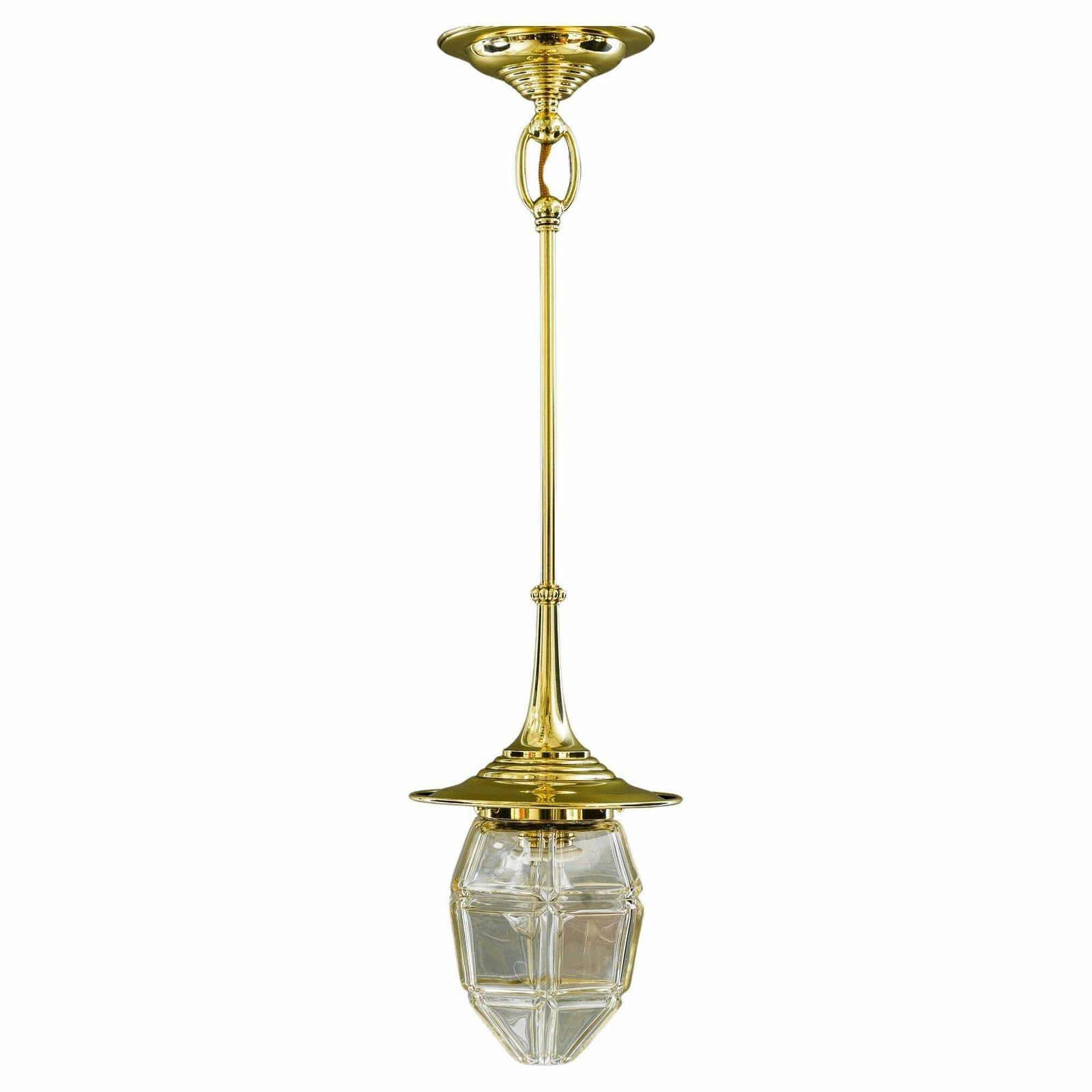 Art Deco Hanging Lamp With Original Antique Cut Glass Sahde Vienna Around 1920s