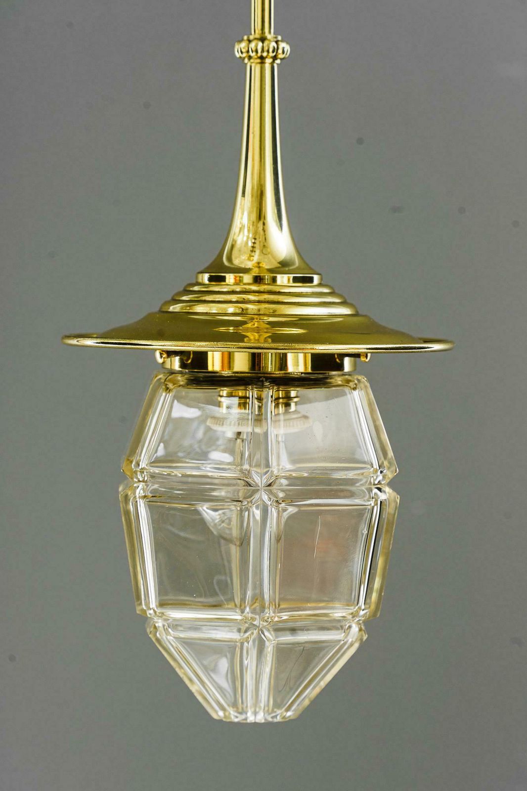Art Deco Hanging Lamp With Original Antique Cut Glass Sahde Vienna Around 1920s photo for sale