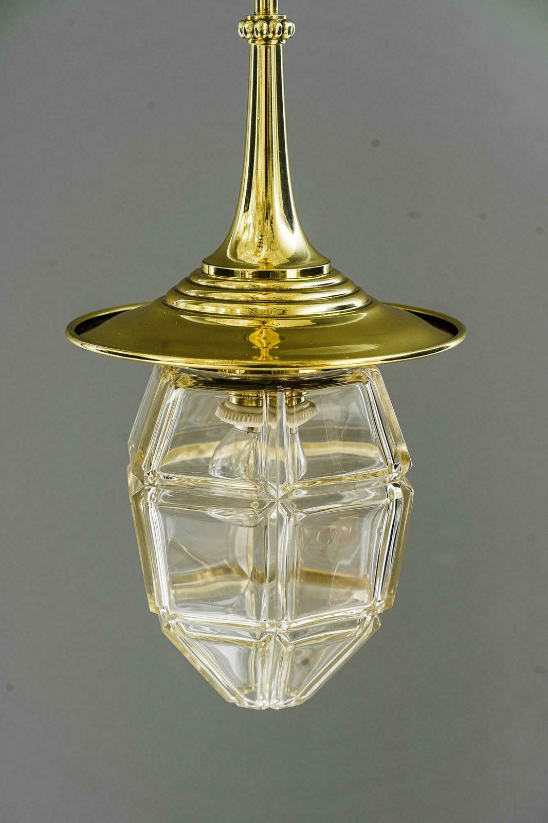 Art Deco Hanging Lamp With Original Antique Cut Glass Sahde Vienna Around 1920s photo vinterior