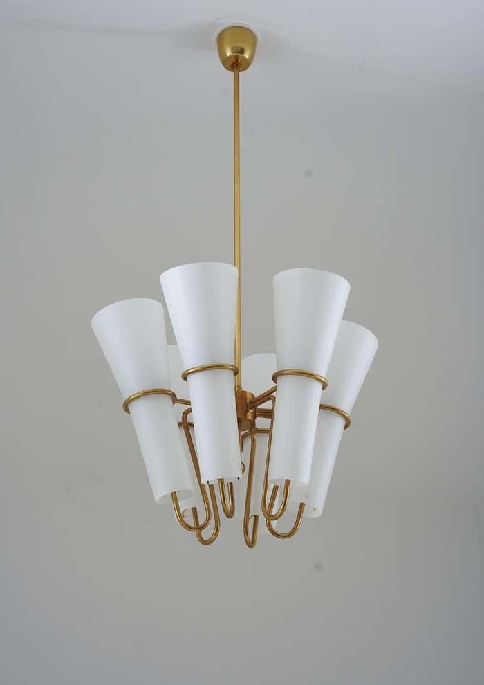 Chandelier In Brass And Opaline Glass By Hans Agne Jakobsson photo 8309.0