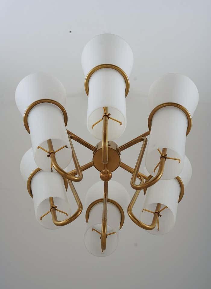 Chandelier In Brass And Opaline Glass By Hans Agne Jakobsson photo vintage