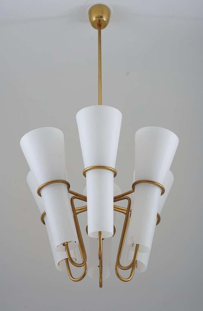 photo furniture Chandelier In Brass And Opaline Glass By Hans Agne Jakobsson