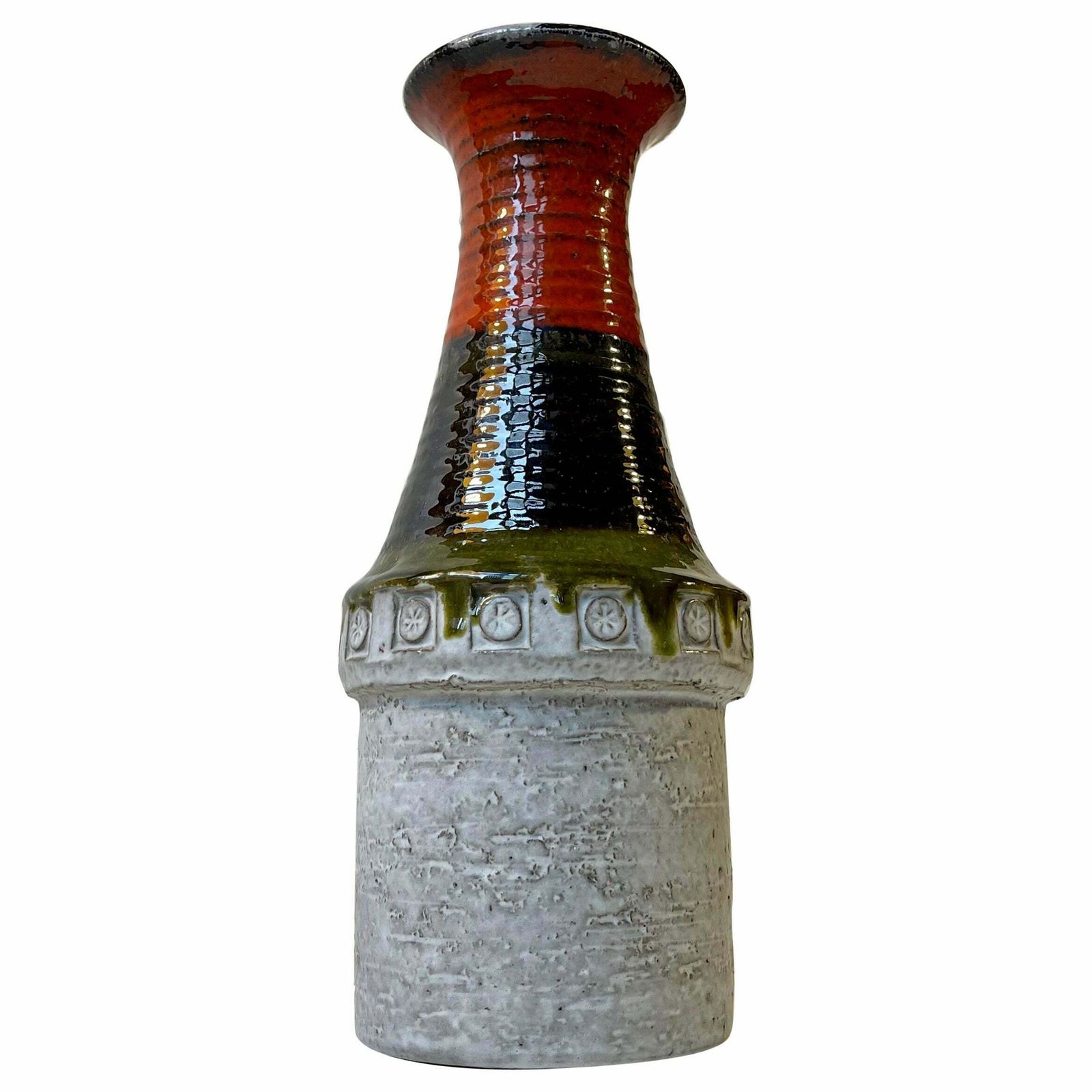 Glazed Italian Chamotte Stoneware Vase Attributed To Aldo Londi For Bitossi