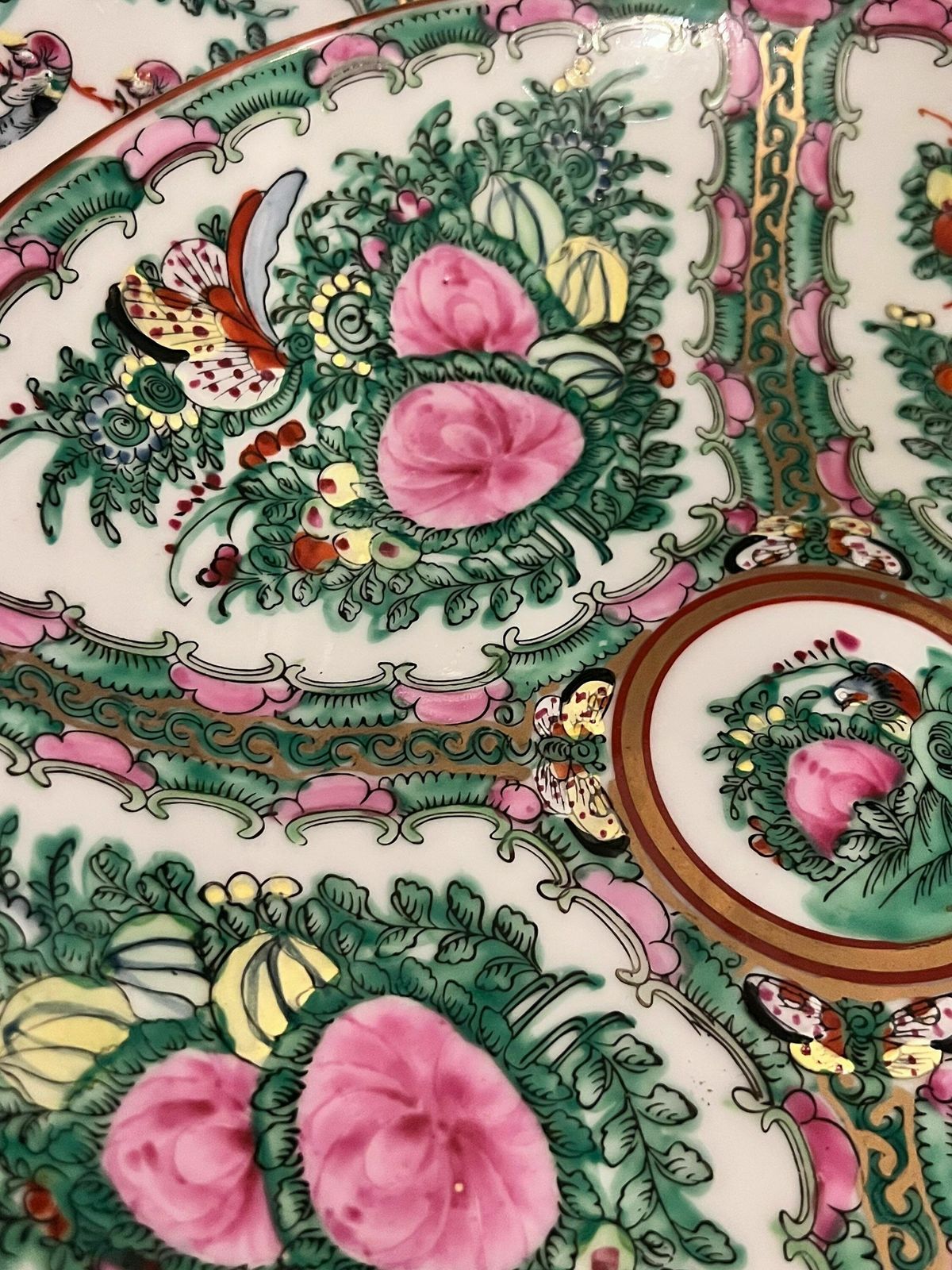 Large Canton / Rose Medalion Bowl, 20th Century, Chinoiserie Famille Rose Pink Porcelain Ceramic Bowl With Botanical Motif X 2 photo furniture