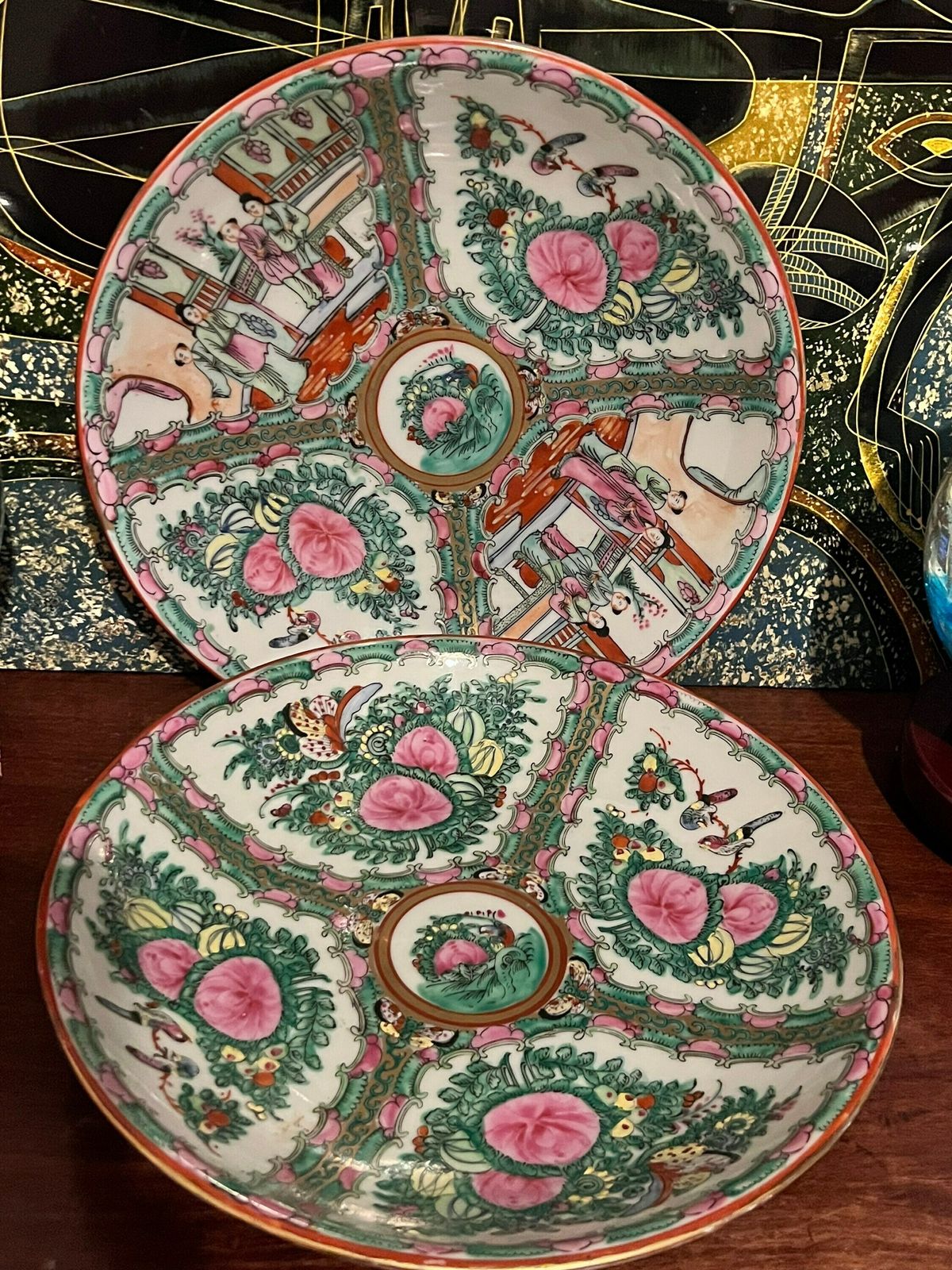 Large Canton / Rose Medalion Bowl, 20th Century, Chinoiserie Famille Rose Pink Porcelain Ceramic Bowl With Botanical Motif X 2 photo Home Decor