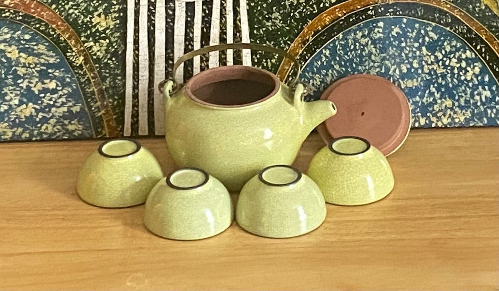 China Yixing Clay Teapot/Teacups, Chinese Yellow Glazed Yixing Zisha Tea Set, Set 5 Pieces, Very Good Condition, Home Gifts photo for sale