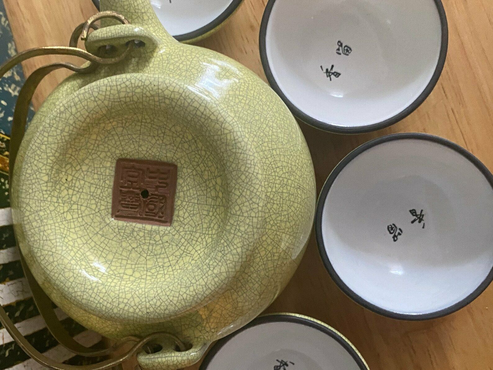 China Yixing Clay Teapot/Teacups, Chinese Yellow Glazed Yixing Zisha Tea Set, Set 5 Pieces, Very Good Condition, Home Gifts photo vinterior
