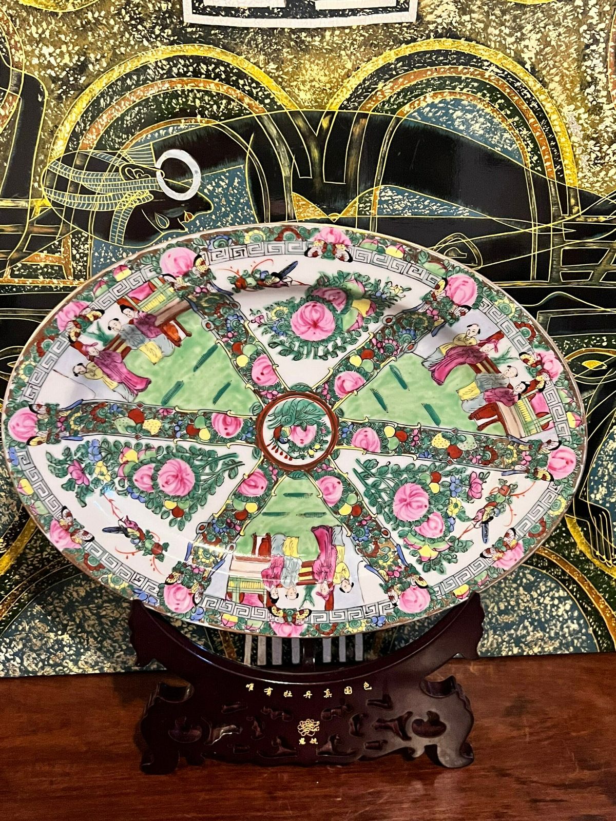 Two Chinese Porcelain Medallion Large Platters, Chinese Famille Rose Oval Platter photo Home Decor