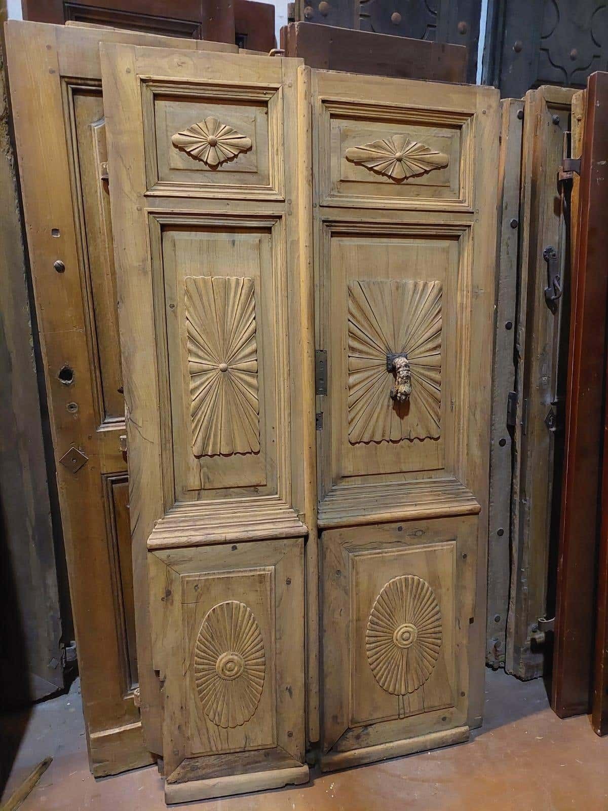 Old Double Entrance Door In Poplar Wood, Carved With Knocker, Italy photo furniture