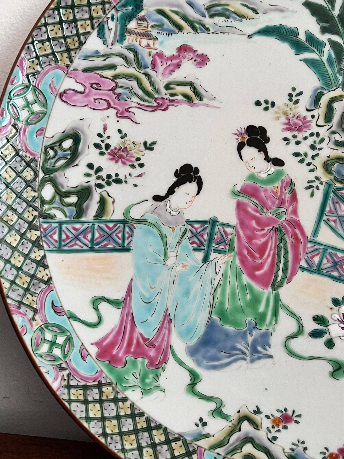 Early Japanese 20th Century Porcelain Charger , Chinese Apocryphal Mark Of Chenghua, And An Yamatoku Mark Impressed. photo for sale