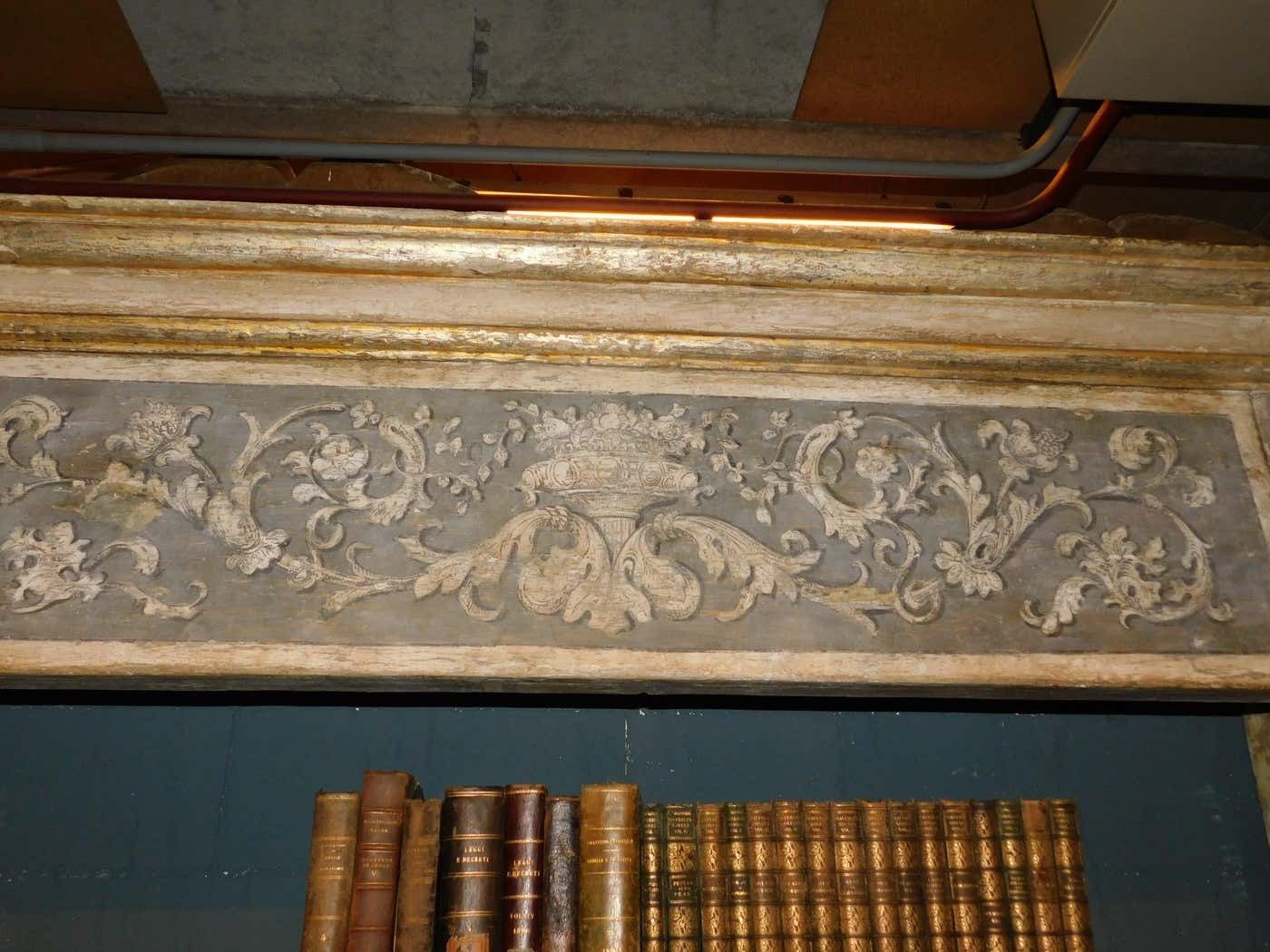 Antique Library Bookcase, Built With Painted And Sculpted Portal, Florence Italy photo buy