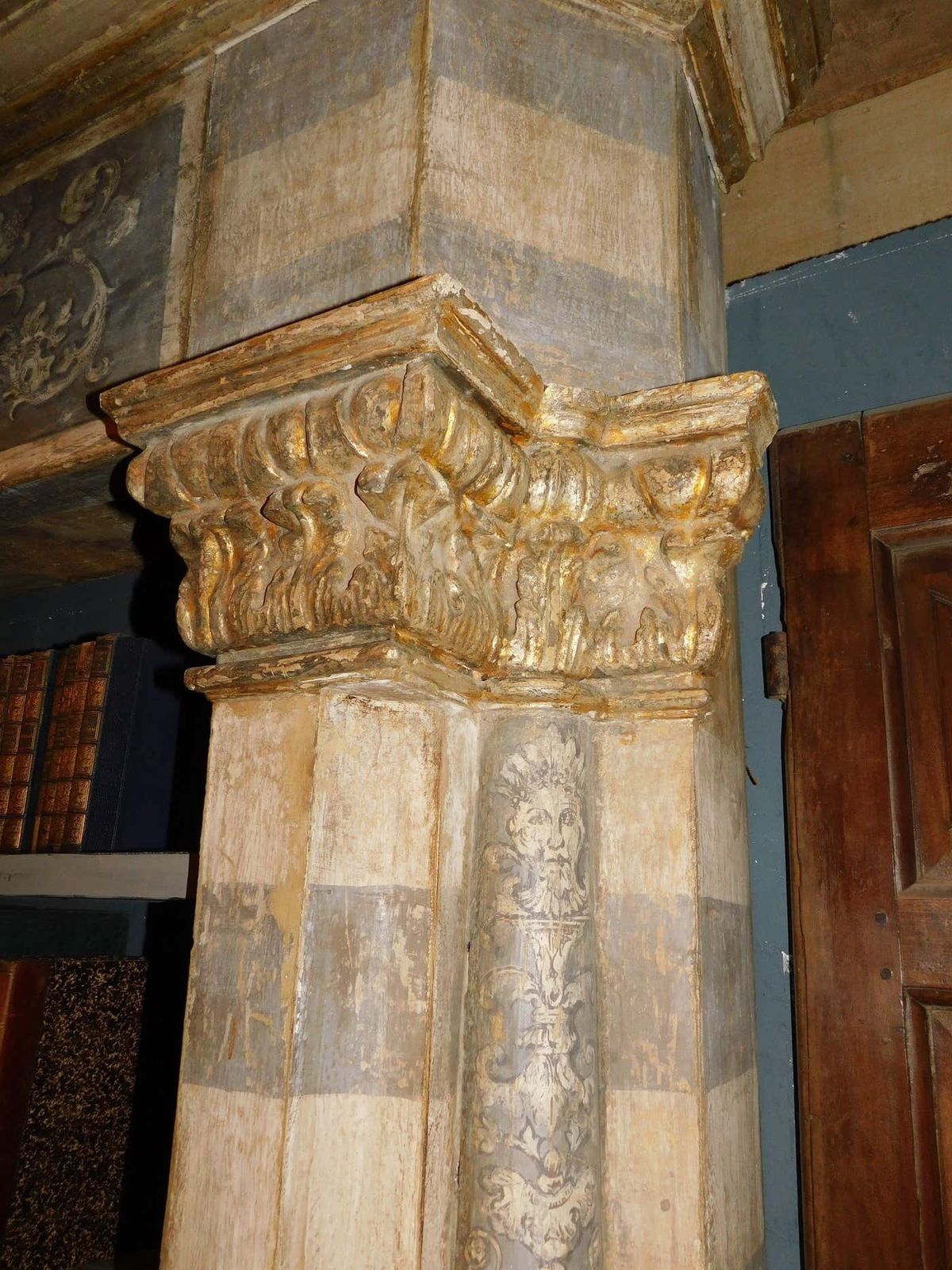 Antique Library Bookcase, Built With Painted And Sculpted Portal, Florence Italy photo vintage