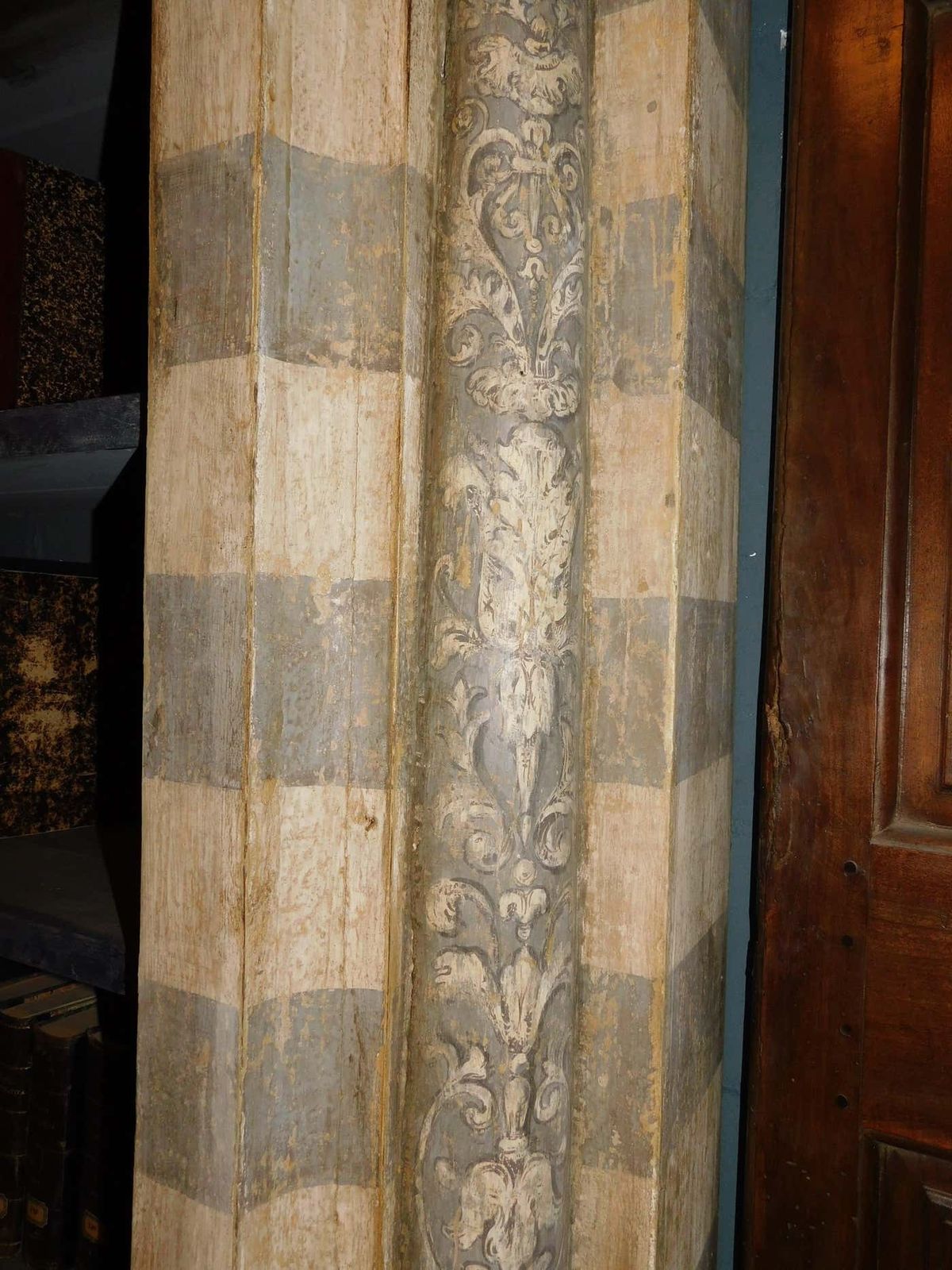 photo furniture Antique Library Bookcase, Built With Painted And Sculpted Portal, Florence Italy