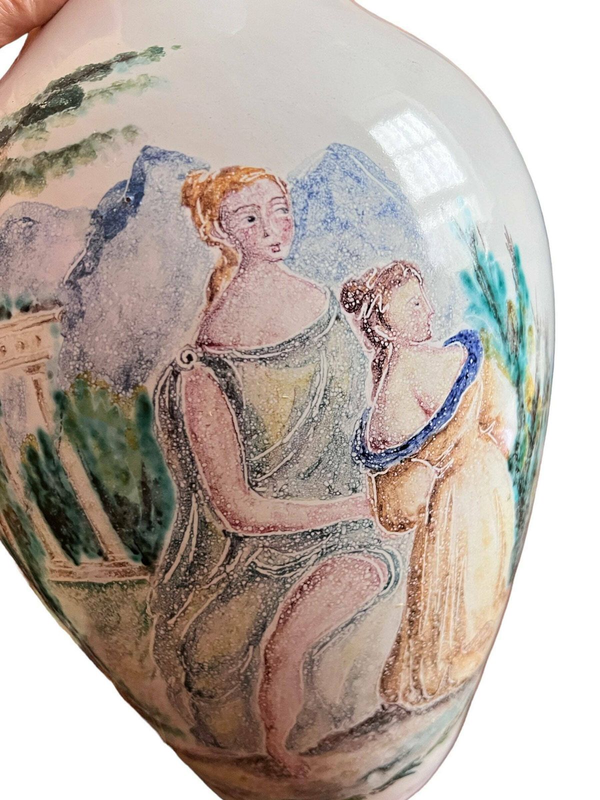 Rare Find Marcello Fantoni Lampbase, Italy, Circa 1958.Large Fantoni Ceramic Hand Painted Table Side Lamp photo for sale