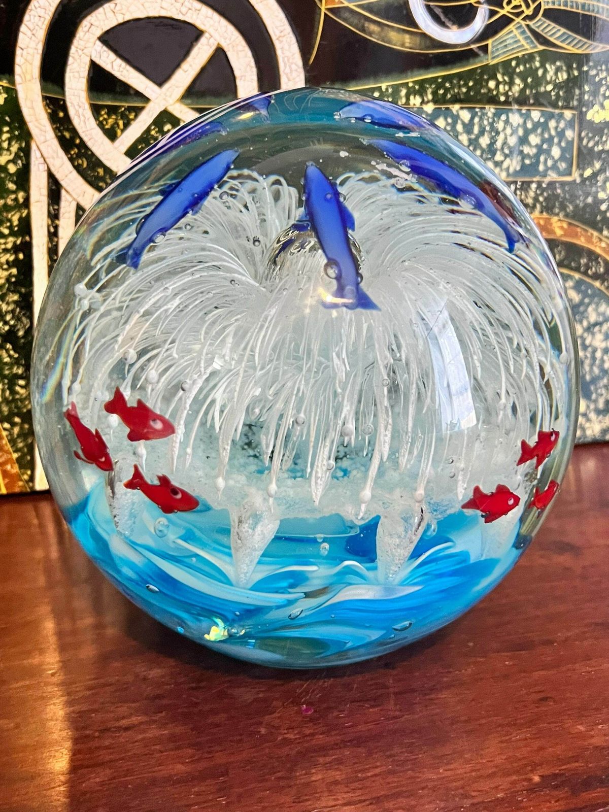 Large Round Glass Tropical Fish Aquarium Paperweight 6kg photo furniture