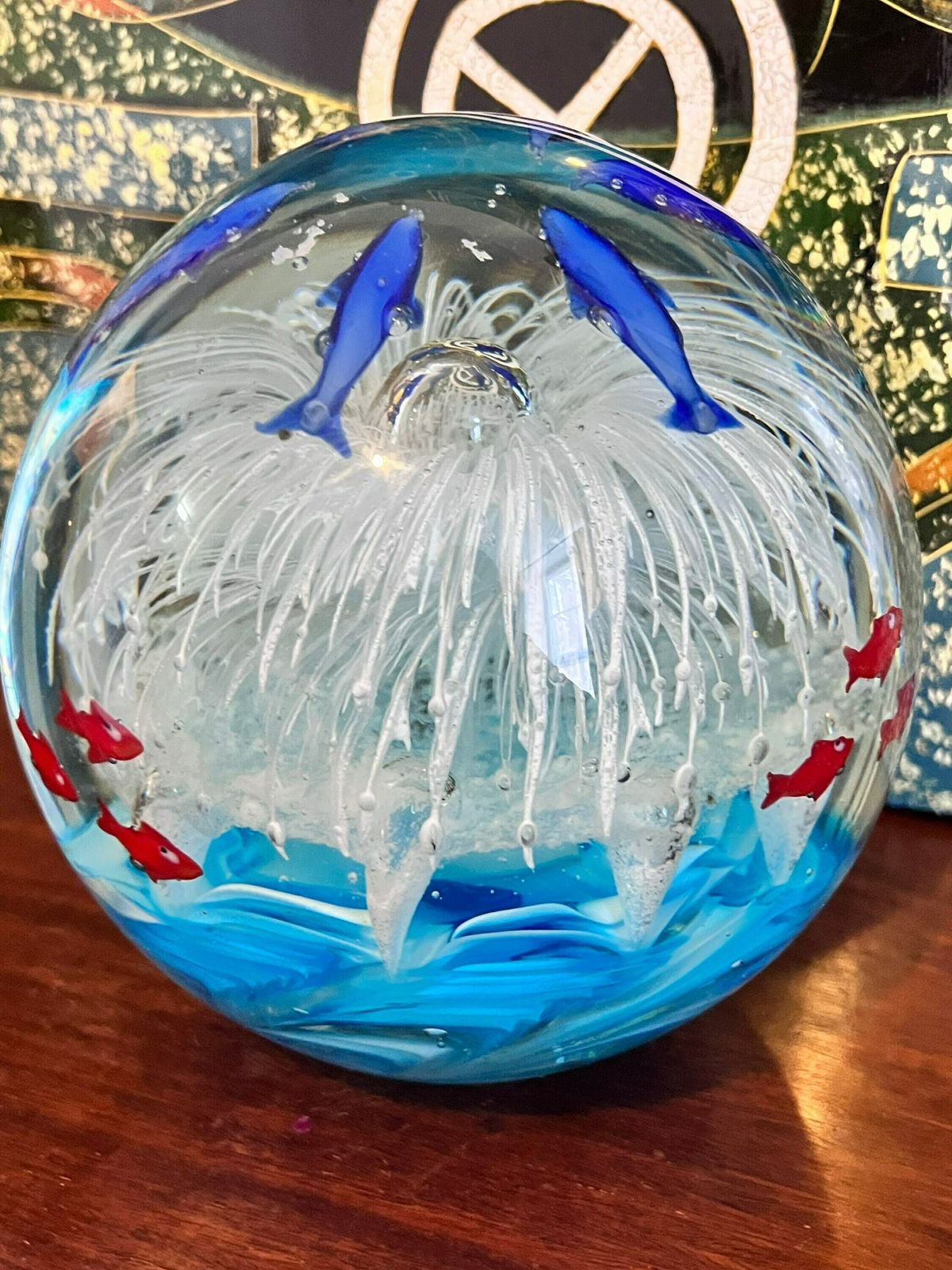 Large Round Glass Tropical Fish Aquarium Paperweight 6kg photo for sale