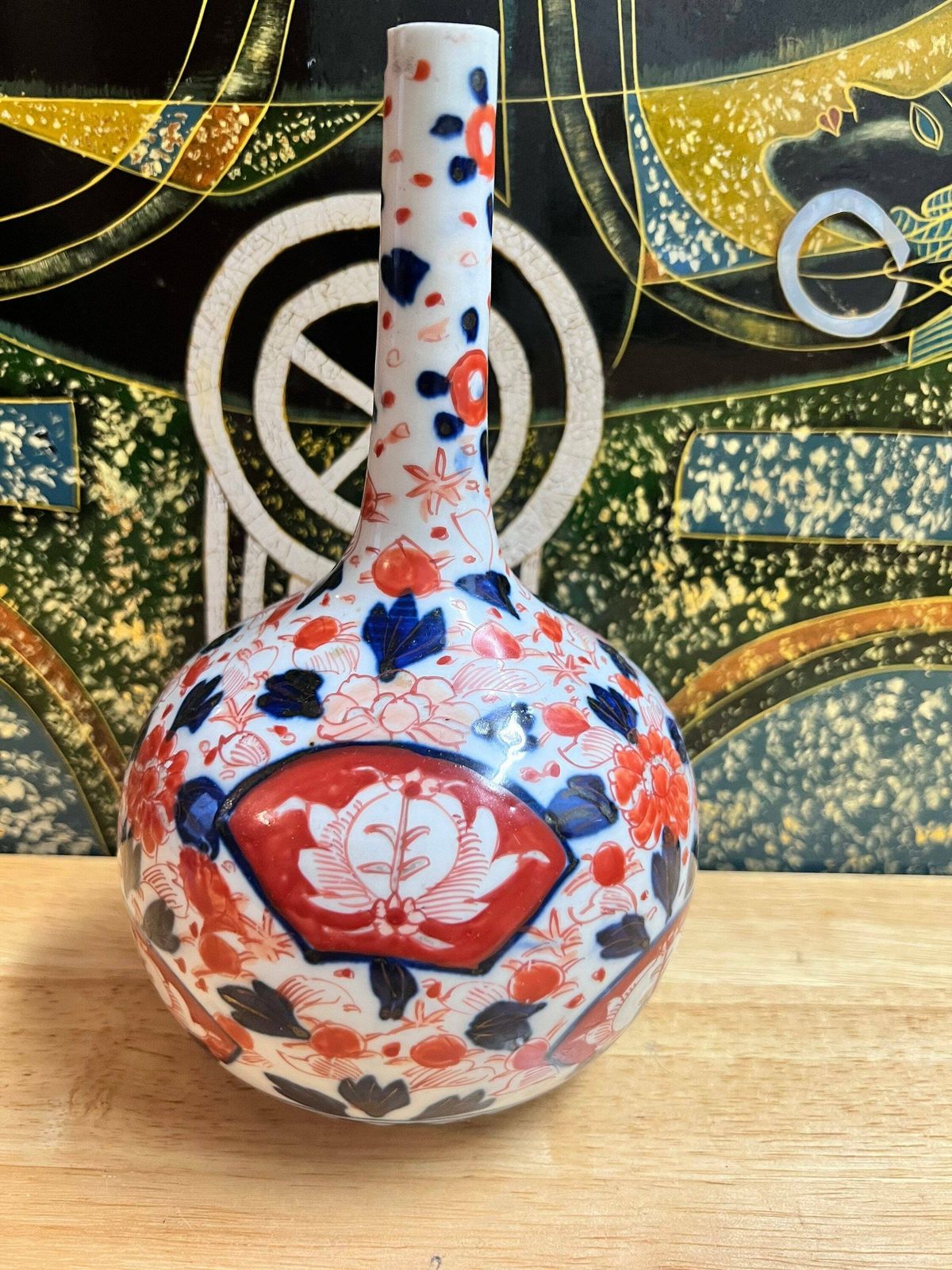 Antique Japanese Edo Porcelain Imari Bottle Vase 21cm Heights ” Blue, White, Red. Imari Handpainted Porcelain Bottle,Gift Idea photo furniture