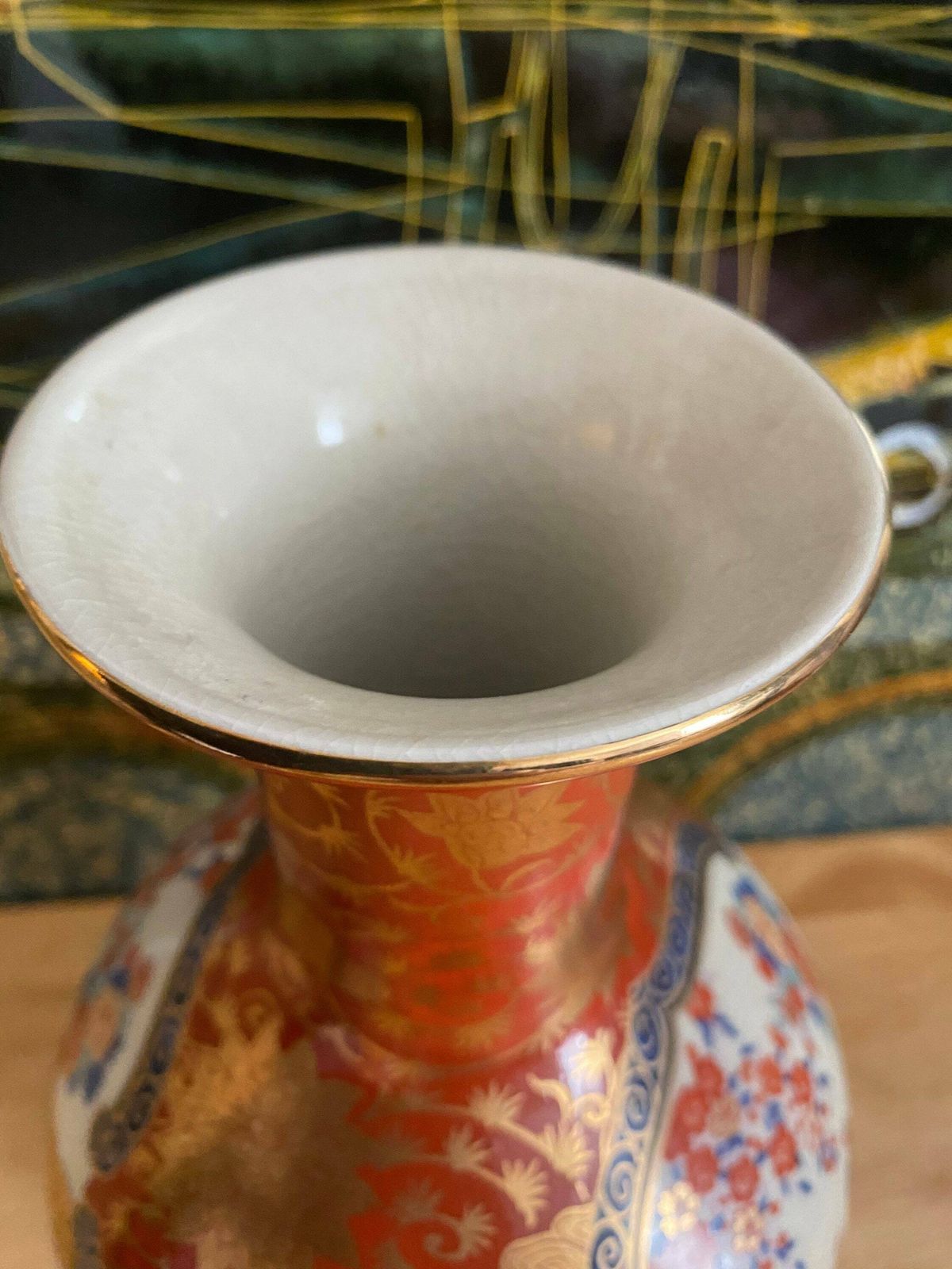 photo for sale Vintage Japanese Satsuma Vase, Earthenware Satsuma Crackle Glazed Ceramic Vase
