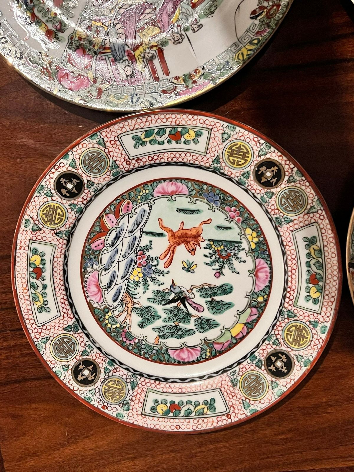 20th Century Antique Chinese Plates, Qianlong Seal Marks Fine, A Fine Famille Rose Chinese Hand Painted, Made In Macau photo for sale