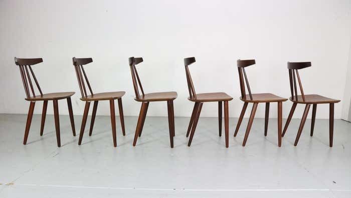 photo buy Poul Volther Set Of 6 Dinning Room Chairs "3705" For Fremel Røjle, Denmark, 1960