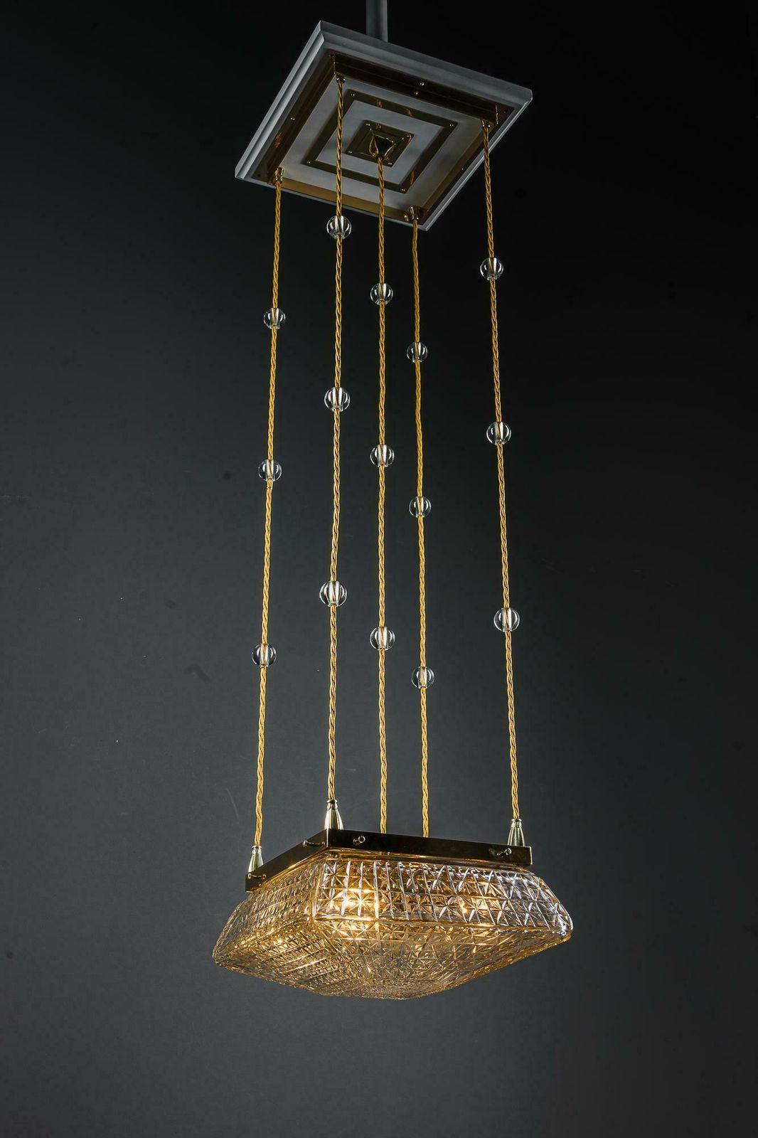 2 Art Deco Pendants With Cut Glass Shades Vienna Around 1920s photo 7338.0