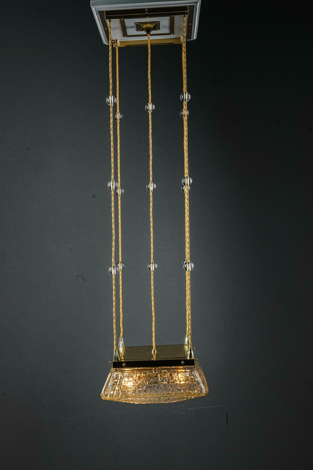 2 Art Deco Pendants With Cut Glass Shades Vienna Around 1920s photo buy