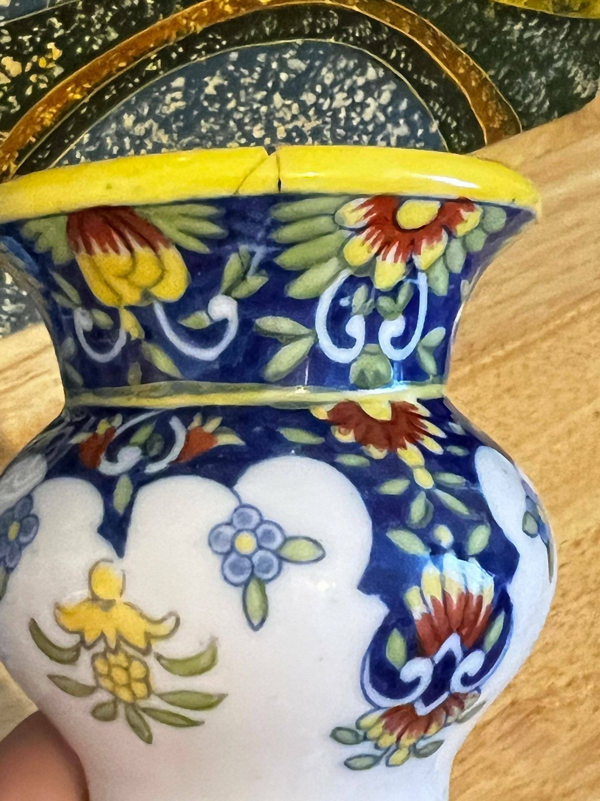19th Century Polychrome Delft Vases, Earthenware / Porcelain Garlic Neck Double Vases, Delftware Porcelain Twin Vases photo buy