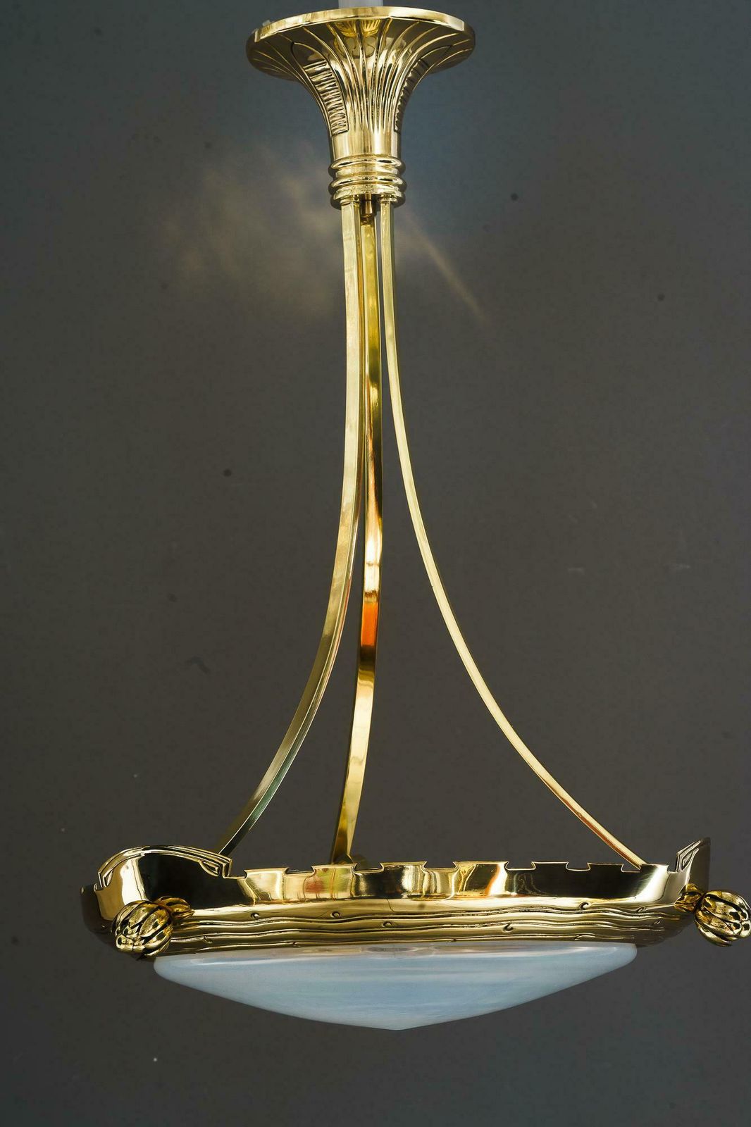 Art Deco Pendant With Palme Koenig Opaline Glass Shade Vienna Around 1920s photo Lighting