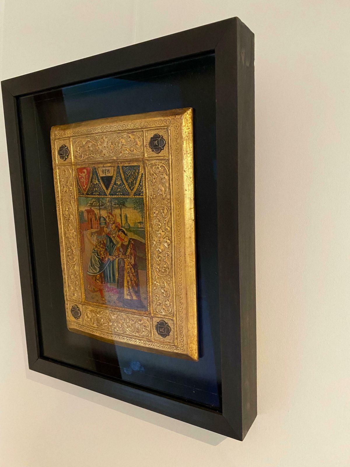 Icilio Federico Joni 1866 To 1946. Italian. Painted Wood Tavolette Book Cover Binding. The Biccherna Aesthetic. Siena. Sienese. Tuscany. Framed. photo 7895.0