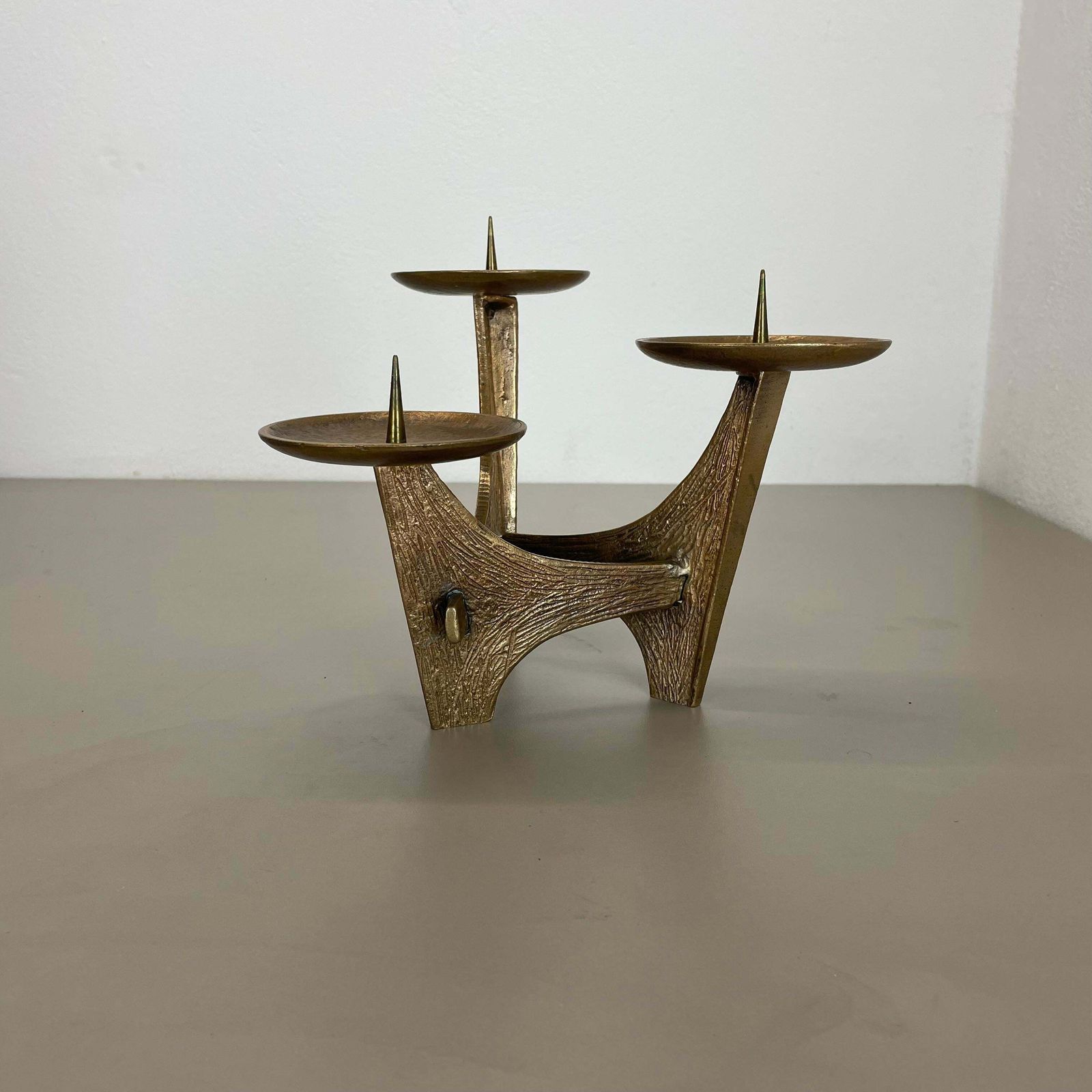 Modernist Sculptural Brutalist Bronze Metal Candleholder, France, 1960s photo furniture