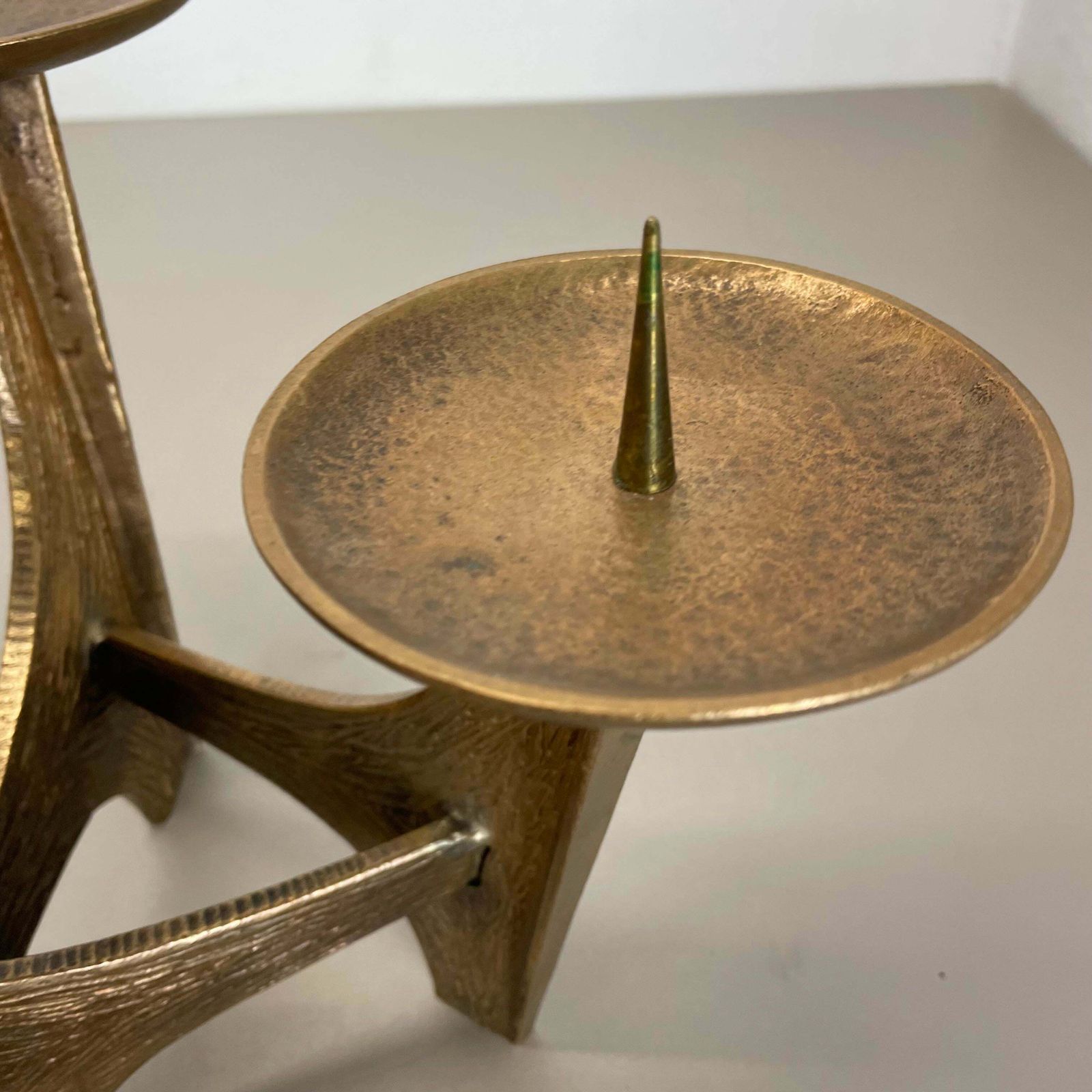 photo furniture Modernist Sculptural Brutalist Bronze Metal Candleholder, France, 1960s