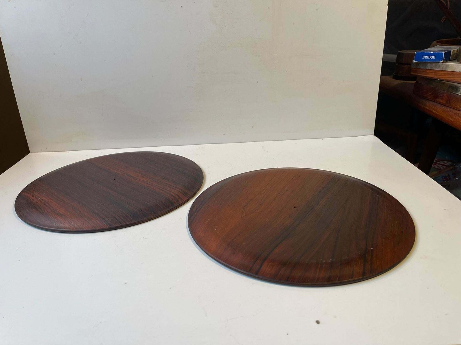Round Scandinavian Modern Rosewood Drink Trays, 1960s photo vinterior