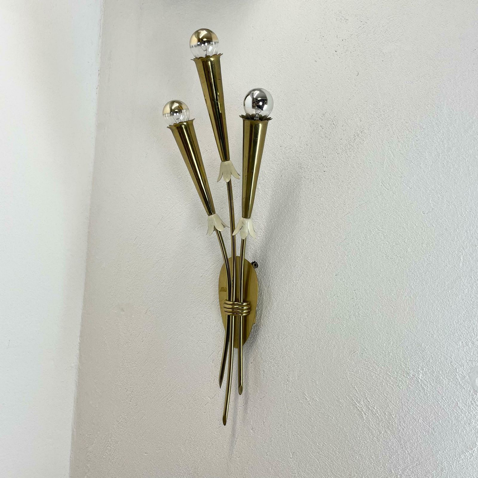 Set Of 2 Xl Brass 59cm Stilnovo Style Theatre Wall Light Sconces, Italy, 1950s photo furniture