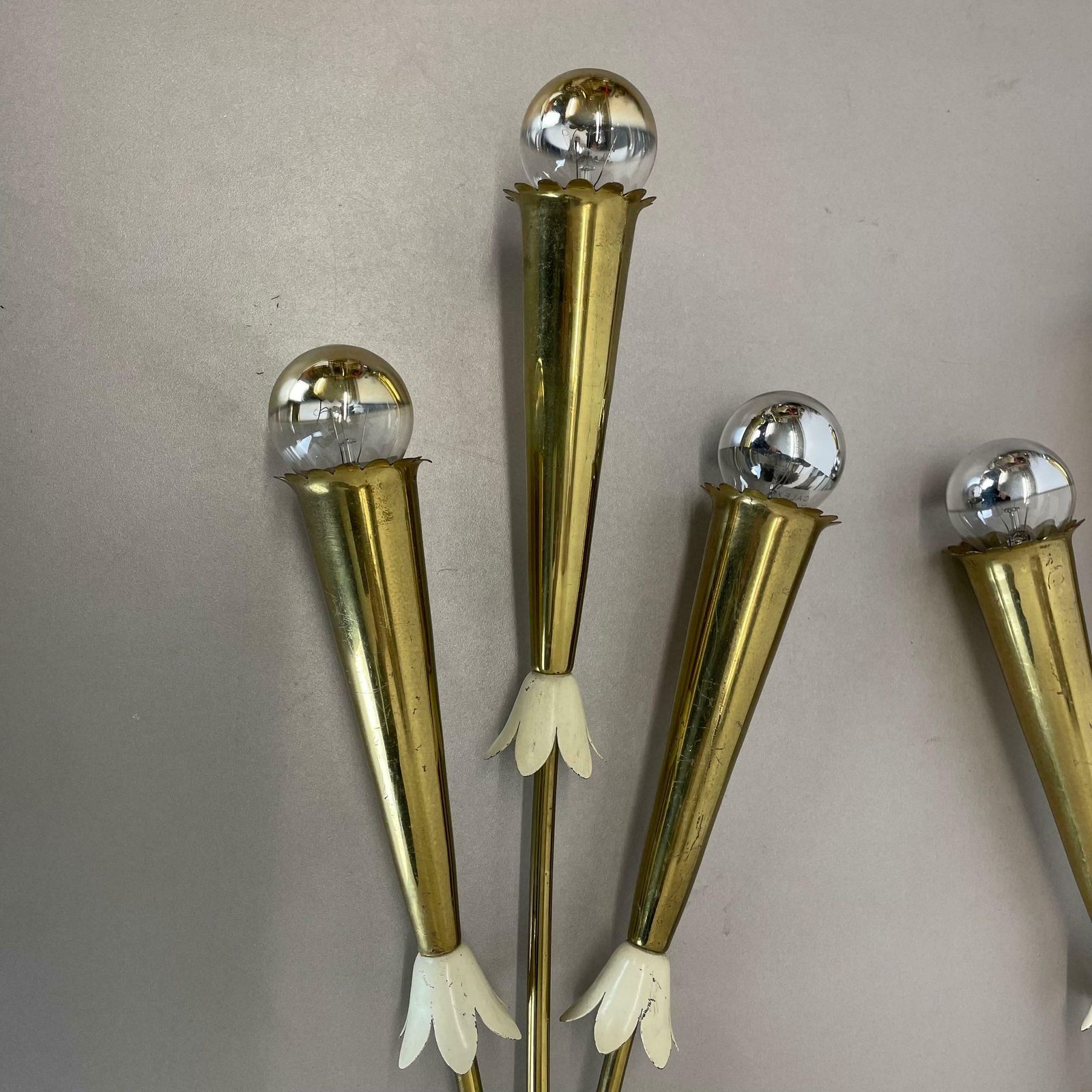 Set Of 2 Xl Brass 59cm Stilnovo Style Theatre Wall Light Sconces, Italy, 1950s photo vinterior