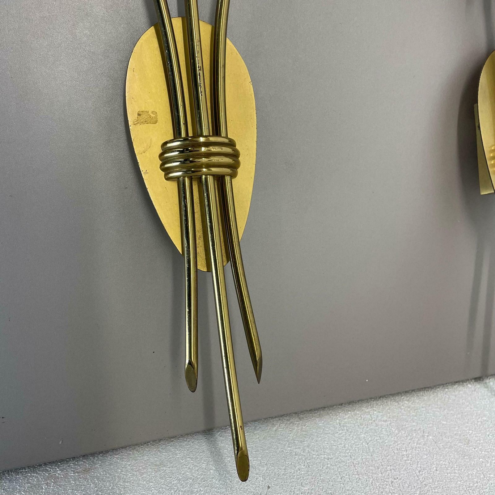 photo furniture Set Of 2 Xl Brass 59cm Stilnovo Style Theatre Wall Light Sconces, Italy, 1950s