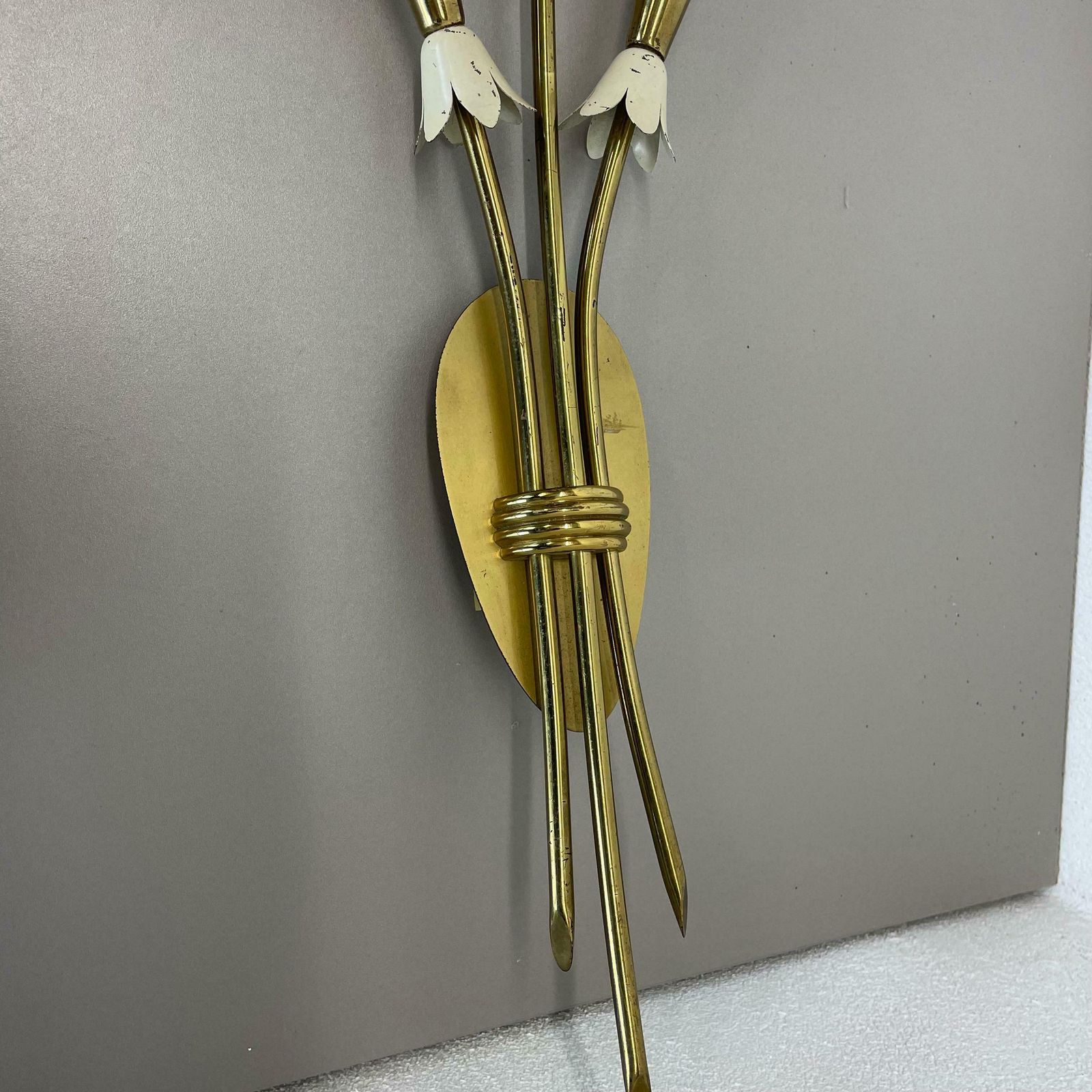 2184.0 Set Of 2 Xl Brass 59cm Stilnovo Style Theatre Wall Light Sconces, Italy, 1950s photo