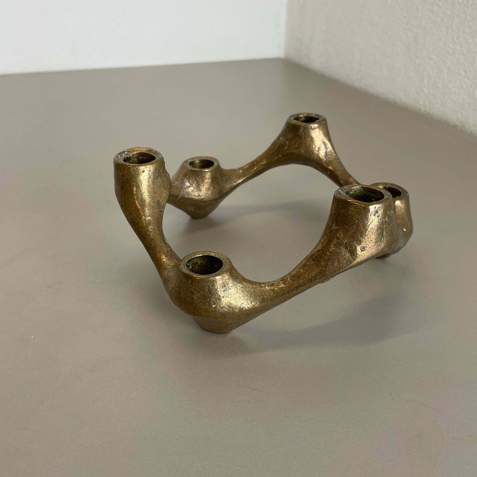 Midcentury 1.6kg Brutalist Bronze Candleholder By Michael Harjes, Germany 1960s photo furniture