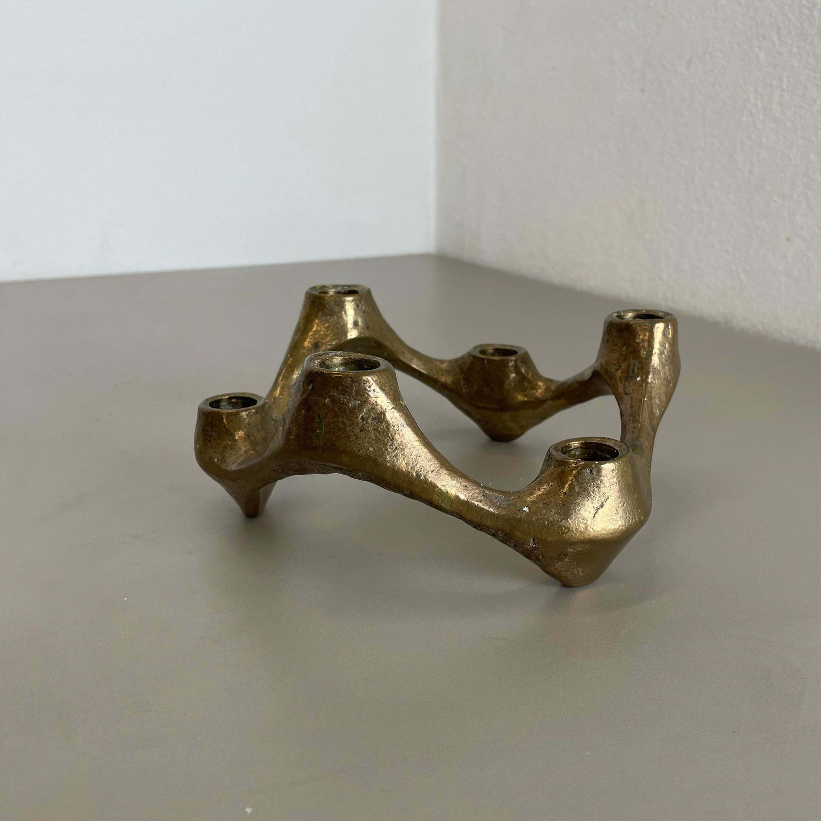 Midcentury 1.6kg Brutalist Bronze Candleholder By Michael Harjes, Germany 1960s photo Home Decor