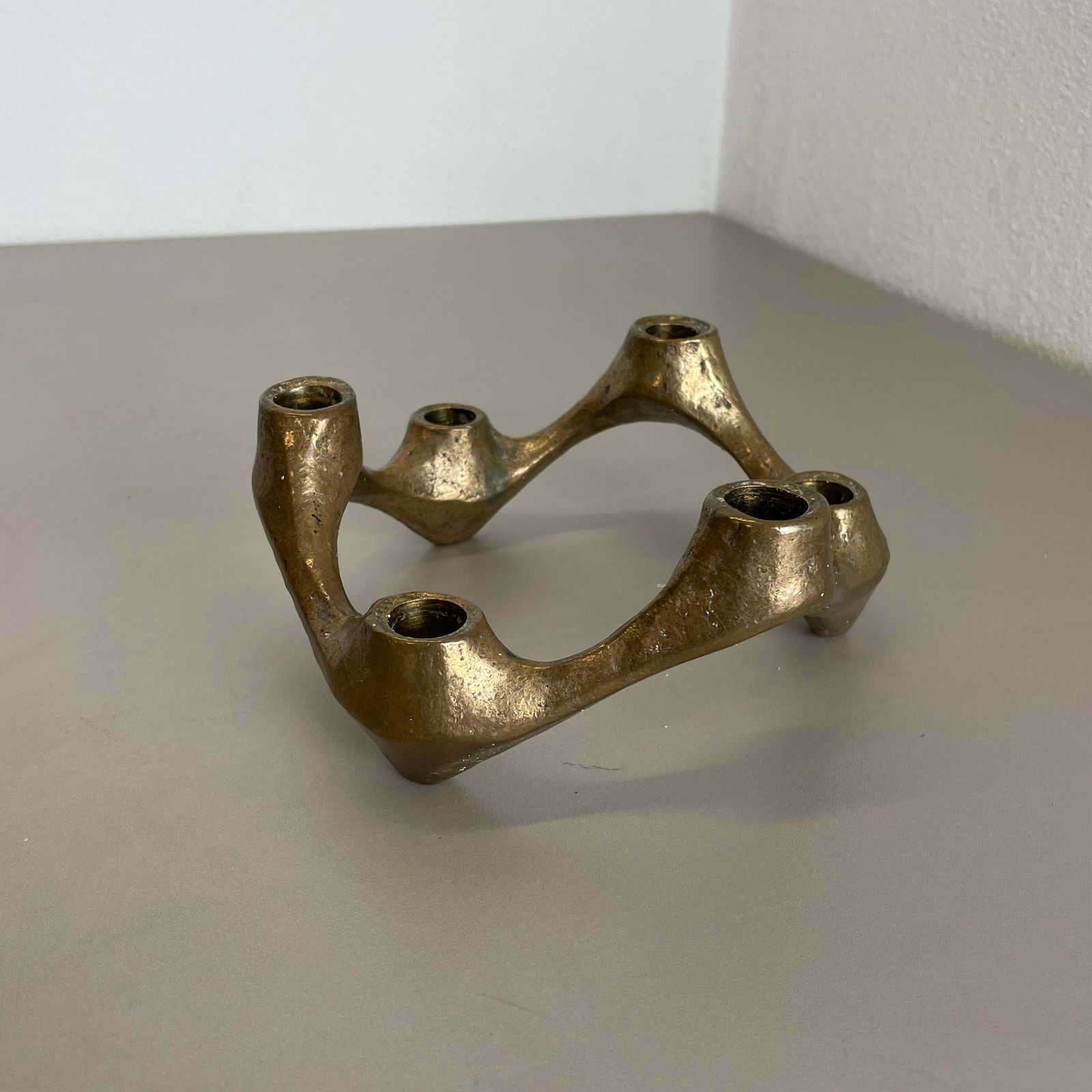 Midcentury 1.6kg Brutalist Bronze Candleholder By Michael Harjes, Germany 1960s photo 524.0